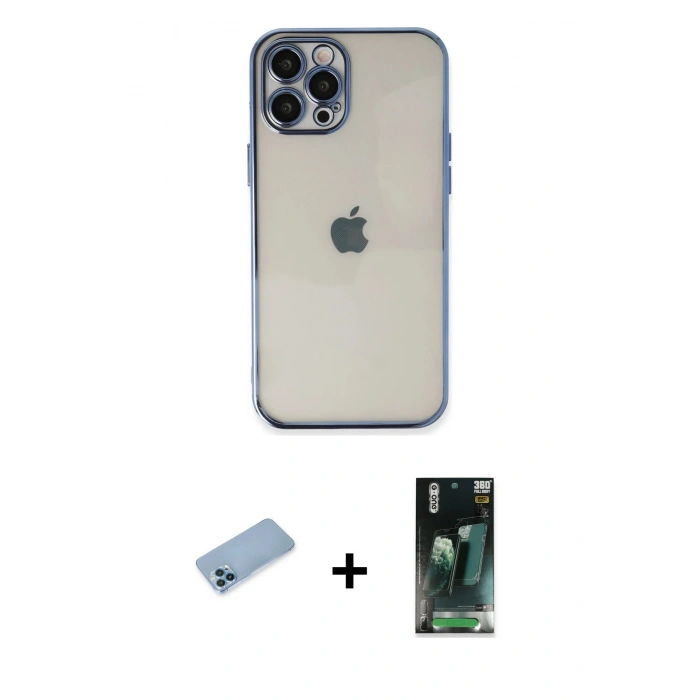 MARSİLYAN™- iPhone 12 Pro Kılıf Vadi Minimal - Siyah 360 Mat Full Body Arka Koruyucu + Shine Kamera Lens Koruma Cam - MI
