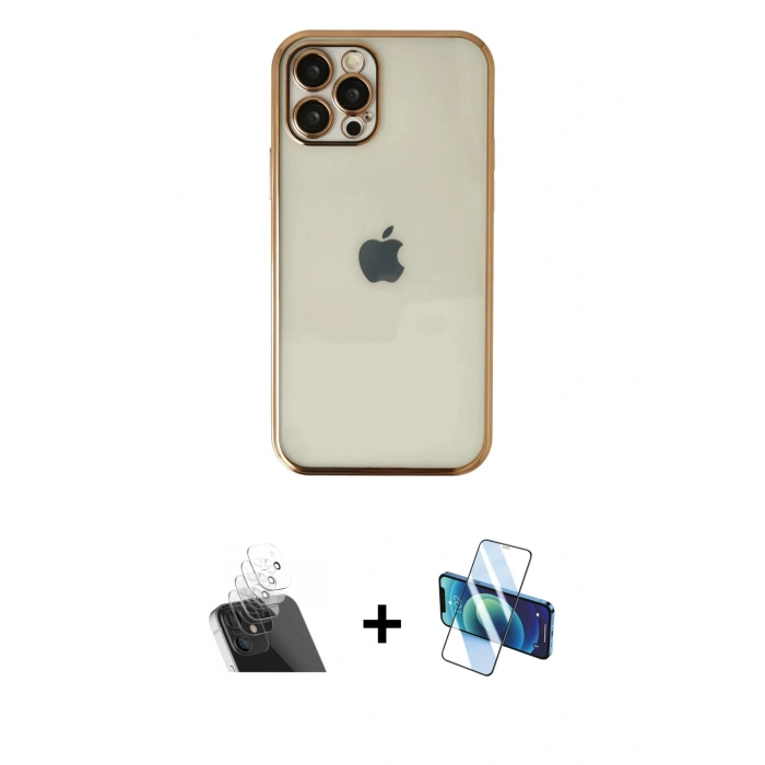 MARSİLYAN™- iPhone 12 Pro Kılıf Vadi Minimal - Siyah 3D Antistatik Seramik Nano Ekran Koruyucu + Kamera Lens Koruma Cam - SF
