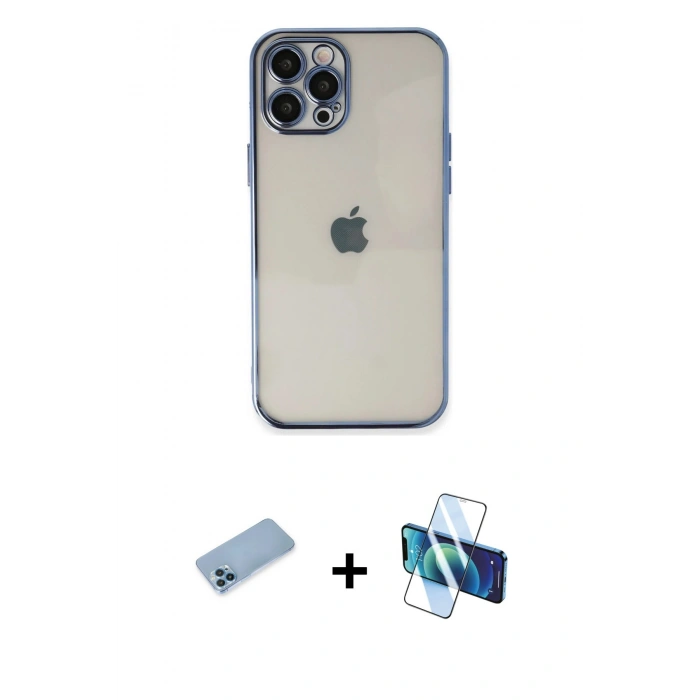 MARSİLYAN™- iPhone 12 Pro Kılıf Vadi Minimal - Siyah 3D Antistatik Seramik Nano Ekran Koruyucu + Shine Kamera Lens Koruma Cam - MI