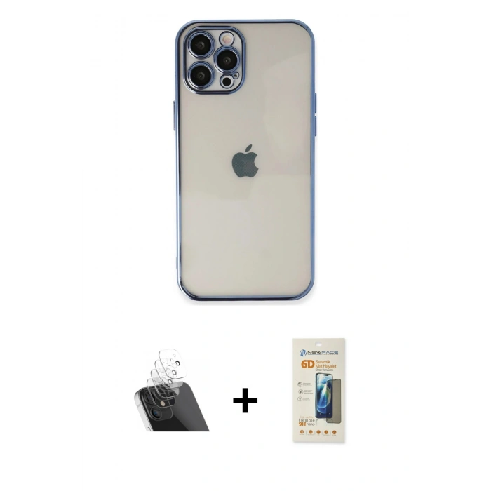MARSİLYAN™- iPhone 12 Pro Kılıf Vadi Minimal - Siyah 6D Mat Seramik Hayalet Nano Ekran Koruyucu + Kamera Lens Koruma Cam - SF