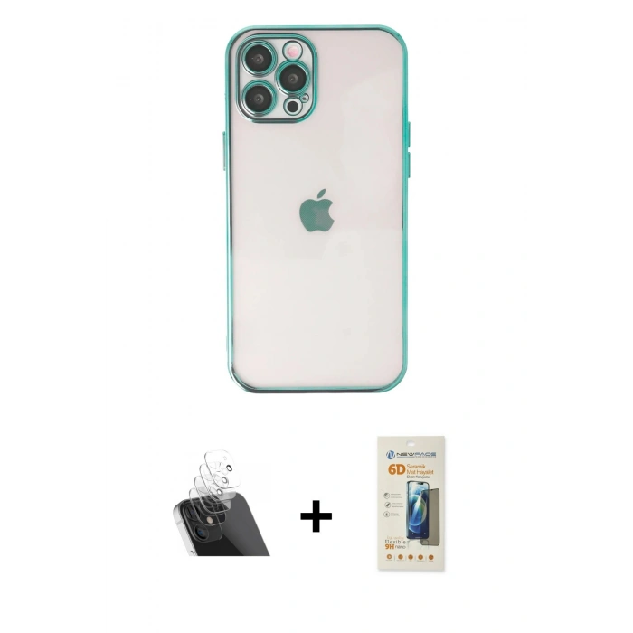 MARSİLYAN™- iPhone 12 Pro Kılıf Vadi Minimal - Siyah 6D Mat Seramik Hayalet Nano Ekran Koruyucu + Kamera Lens Koruma Cam - SF