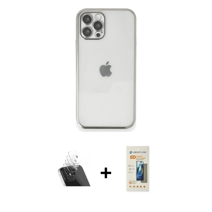 MARSİLYAN™- iPhone 12 Pro Kılıf Vadi Minimal - Siyah 6D Mat Seramik Hayalet Nano Ekran Koruyucu + Kamera Lens Koruma Cam - SF