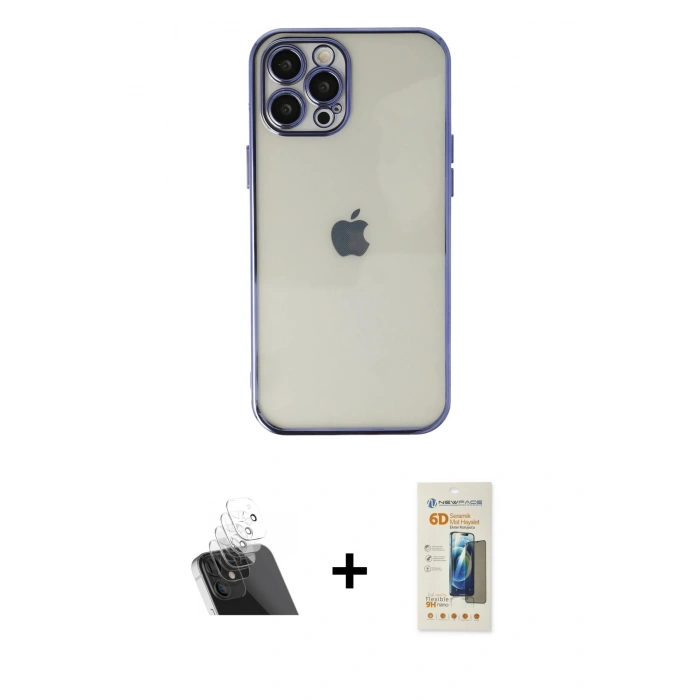MARSİLYAN™- iPhone 12 Pro Kılıf Vadi Minimal - Siyah 6D Mat Seramik Hayalet Nano Ekran Koruyucu + Kamera Lens Koruma Cam - SF