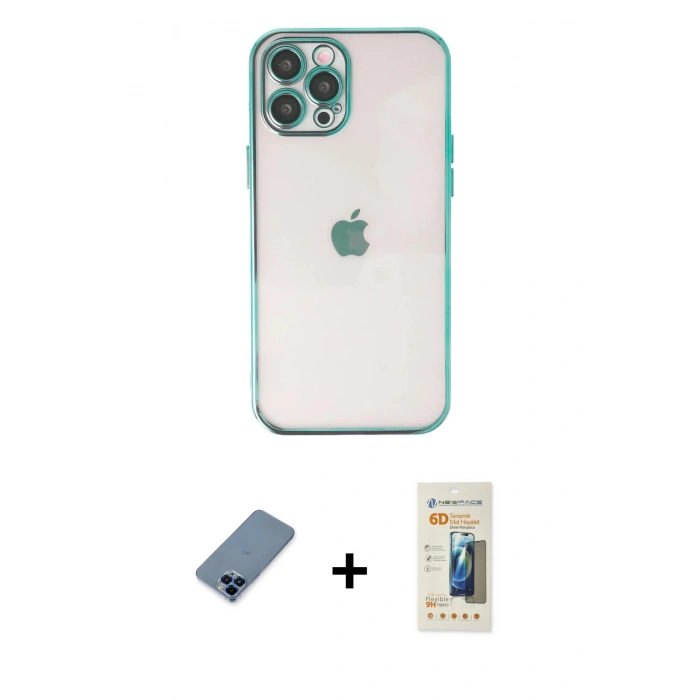 MARSİLYAN™- iPhone 12 Pro Kılıf Vadi Minimal - Siyah 6D Mat Seramik Hayalet Nano Ekran Koruyucu + Metal Kamera Lens Koruma Cam - MI