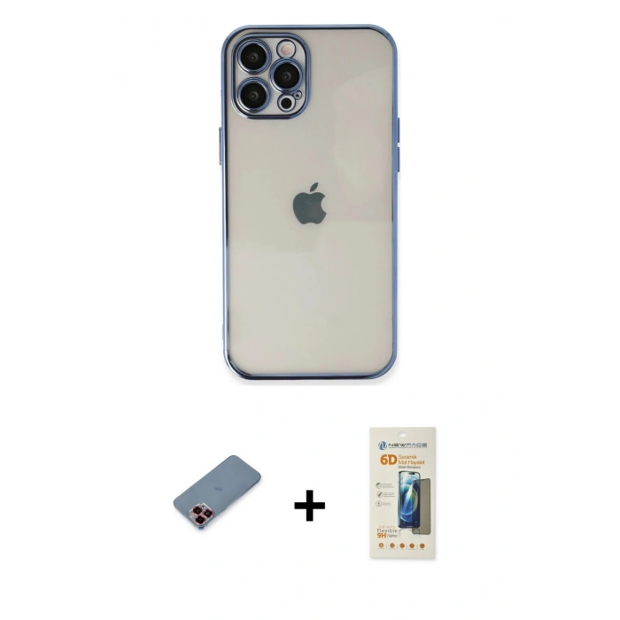 MARSİLYAN™- iPhone 12 Pro Kılıf Vadi Minimal - Siyah 6D Mat Seramik Hayalet Nano Ekran Koruyucu + Metal Kamera Lens Koruma Cam - KI
