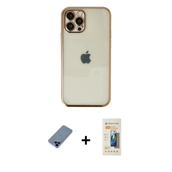 MARSİLYAN™- iPhone 12 Pro Kılıf Vadi Minimal - Siyah 6D Mat Seramik Hayalet Nano Ekran Koruyucu + Metal Kamera Lens Koruma Cam - MI