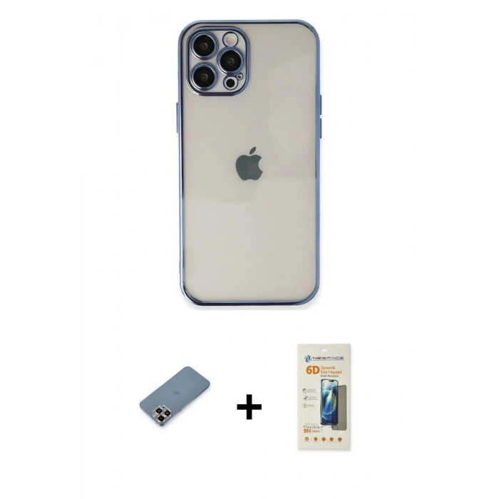 MARSİLYAN™- iPhone 12 Pro Kılıf Vadi Minimal - Siyah 6D Mat Seramik Hayalet Nano Ekran Koruyucu + Metal Kamera Lens Koruma Cam - MR