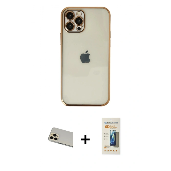 MARSİLYAN™- iPhone 12 Pro Kılıf Vadi Minimal - Siyah 6D Mat Seramik Hayalet Nano Ekran Koruyucu + Rainbow Kamera Lens Koruma Cam - GD