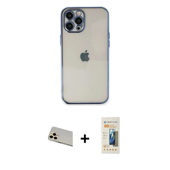 MARSİLYAN™- iPhone 12 Pro Kılıf Vadi Minimal - Siyah 6D Mat Seramik Hayalet Nano Ekran Koruyucu + Rainbow Kamera Lens Koruma Cam - GD