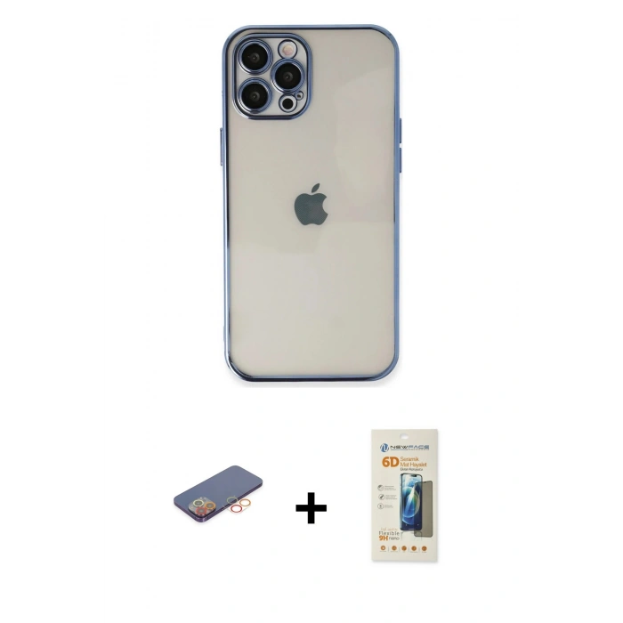 MARSİLYAN™- iPhone 12 Pro Kılıf Vadi Minimal - Siyah 6D Mat Seramik Hayalet Nano Ekran Koruyucu + Renkli Kamera Lens Koruma Cam - TU