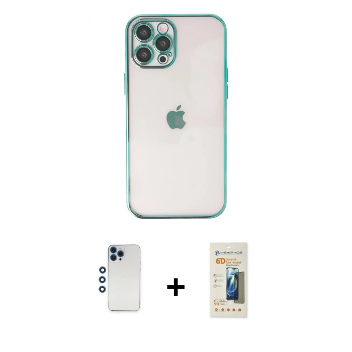 MARSİLYAN™- iPhone 12 Pro Kılıf Vadi Minimal - Siyah 6D Mat Seramik Hayalet Nano Ekran Koruyucu + Shine Kamera Lens - MI
