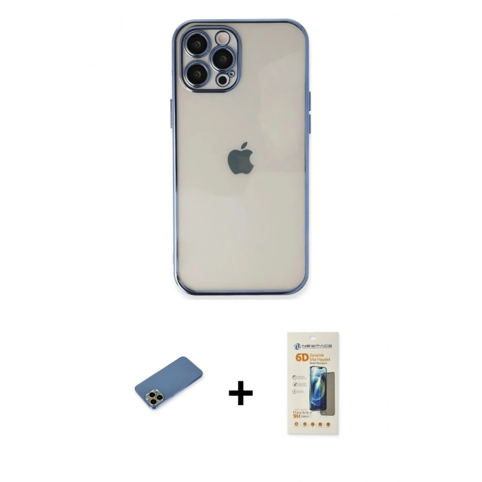MARSİLYAN™- iPhone 12 Pro Kılıf Vadi Minimal - Siyah 6D Mat Seramik Hayalet Nano Ekran Koruyucu + Shine Kamera Lens Koruma Cam - GD