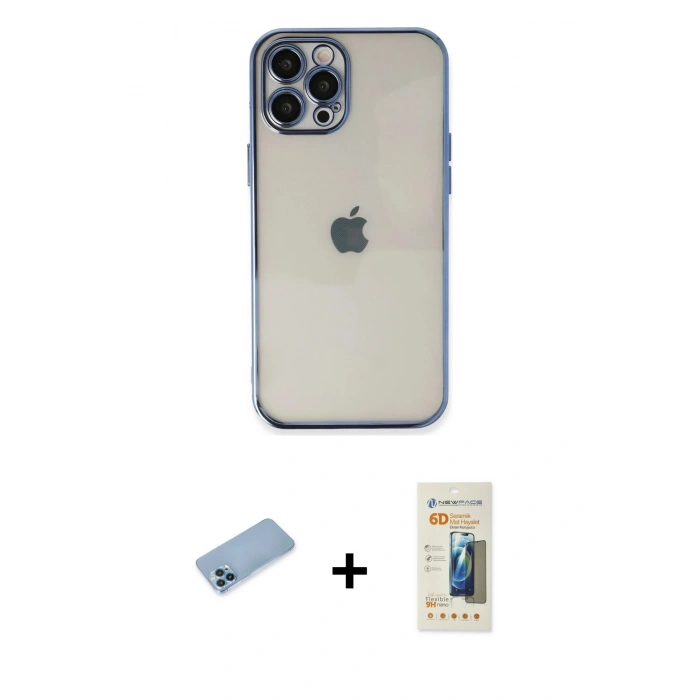 MARSİLYAN™- iPhone 12 Pro Kılıf Vadi Minimal - Siyah 6D Mat Seramik Hayalet Nano Ekran Koruyucu + Shine Kamera Lens Koruma Cam - MI