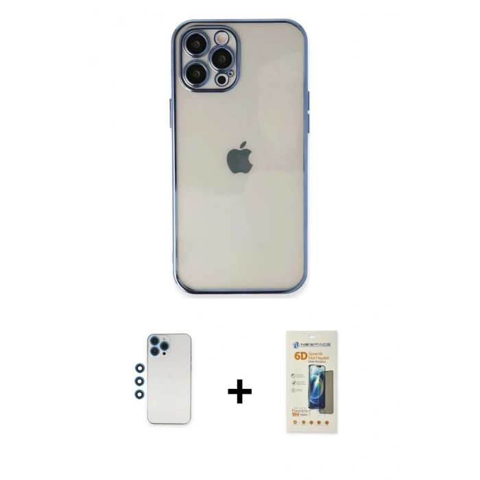 MARSİLYAN™- iPhone 12 Pro Kılıf Vadi Minimal - Siyah 6D Mat Seramik Hayalet Nano Ekran Koruyucu + Shine Kamera Lens - MI