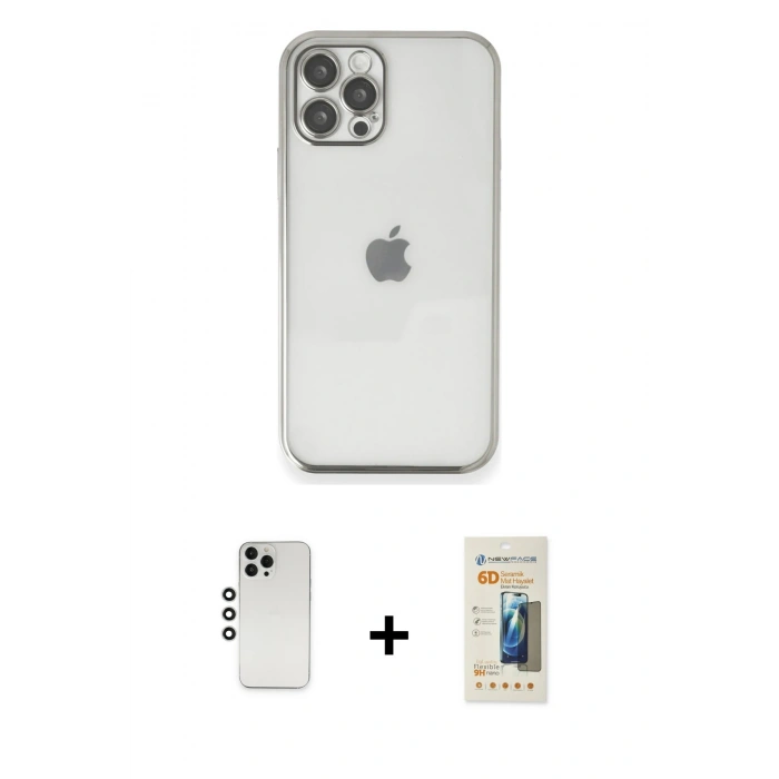 MARSİLYAN™- iPhone 12 Pro Kılıf Vadi Minimal - Siyah 6D Mat Seramik Hayalet Nano Ekran Koruyucu + Shine Kamera Lens - GS