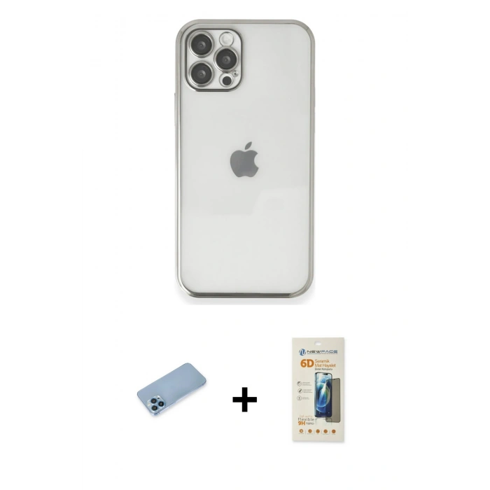 MARSİLYAN™- iPhone 12 Pro Kılıf Vadi Minimal - Siyah 6D Mat Seramik Hayalet Nano Ekran Koruyucu + Shine Kamera Lens Koruma Cam - MI