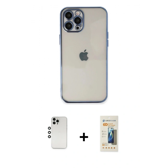 MARSİLYAN™- iPhone 12 Pro Kılıf Vadi Minimal - Siyah 6D Mat Seramik Hayalet Nano Ekran Koruyucu + Shine Kamera Lens - GS