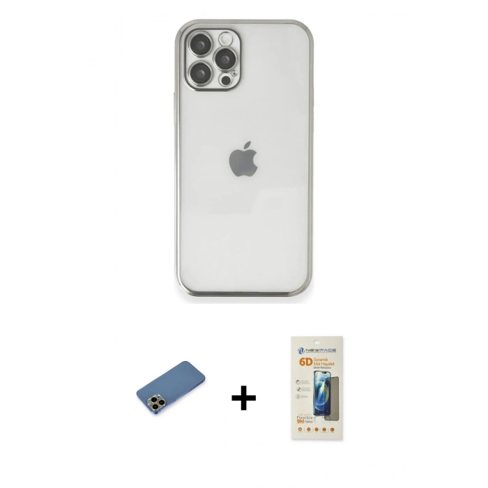 MARSİLYAN™- iPhone 12 Pro Kılıf Vadi Minimal - Siyah 6D Mat Seramik Hayalet Nano Ekran Koruyucu + Shine Kamera Lens Koruma Cam - GD
