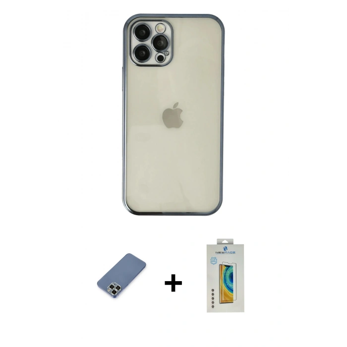 MARSİLYAN™- iPhone 12 Pro Kılıf Vadi Minimal - Siyah Polymer Nano Ekran Koruyucu + Metal Kamera Lens Koruma Cam - AKYL