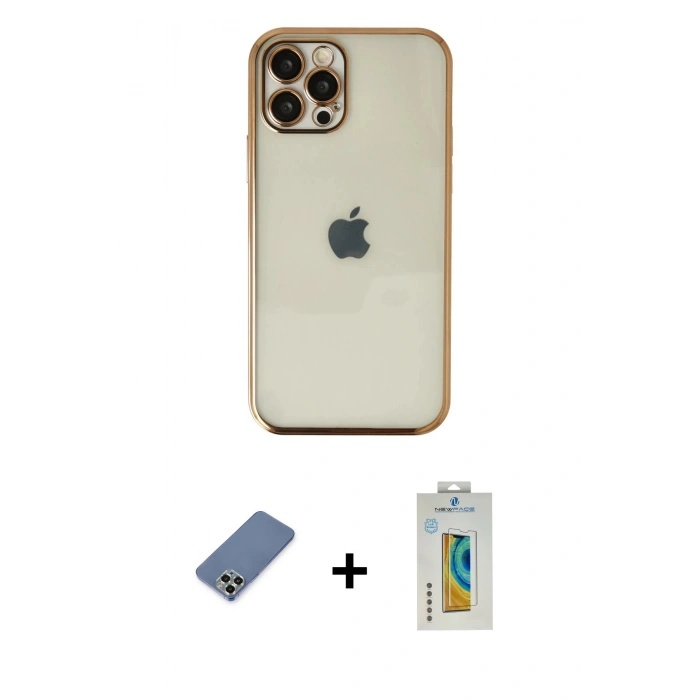 MARSİLYAN™- iPhone 12 Pro Kılıf Vadi Minimal - Siyah Polymer Nano Ekran Koruyucu + Metal Kamera Lens Koruma Cam - AKYL