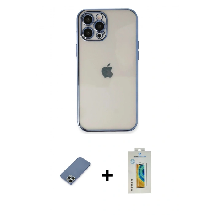 MARSİLYAN™- iPhone 12 Pro Kılıf Vadi Minimal - Siyah Polymer Nano Ekran Koruyucu + Metal Kamera Lens Koruma Cam - AKYL