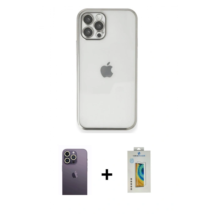 MARSİLYAN™- iPhone 12 Pro Kılıf Vadi Minimal - Siyah Polymer Nano Ekran Koruyucu + Neon Fosforlu Kamera Lens - BZ