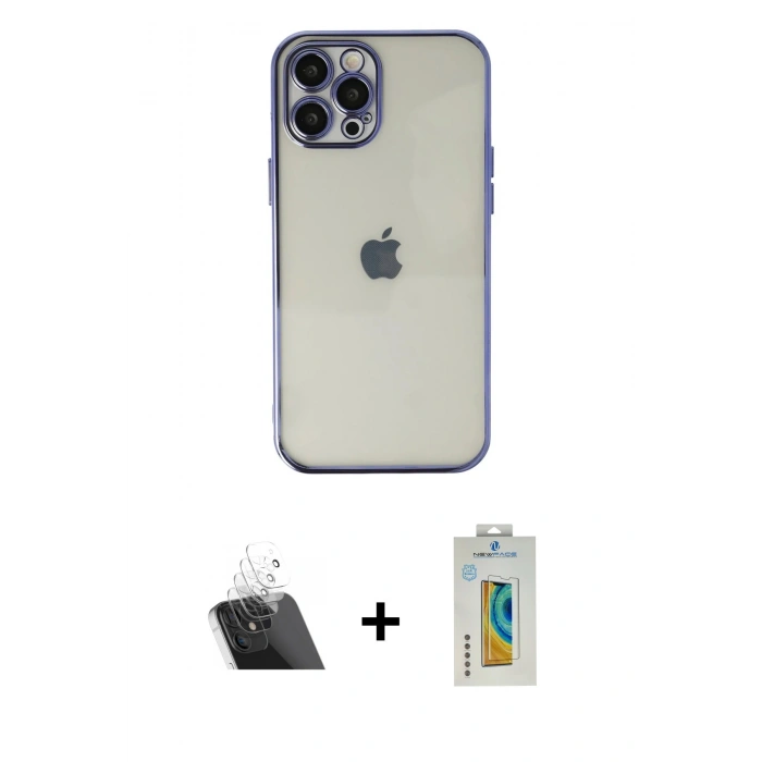 MARSİLYAN™- iPhone 12 Pro Kılıf Vadi Minimal - Siyah Polymer Nano Ekran Koruyucu + Kamera Lens Koruma Cam - SF