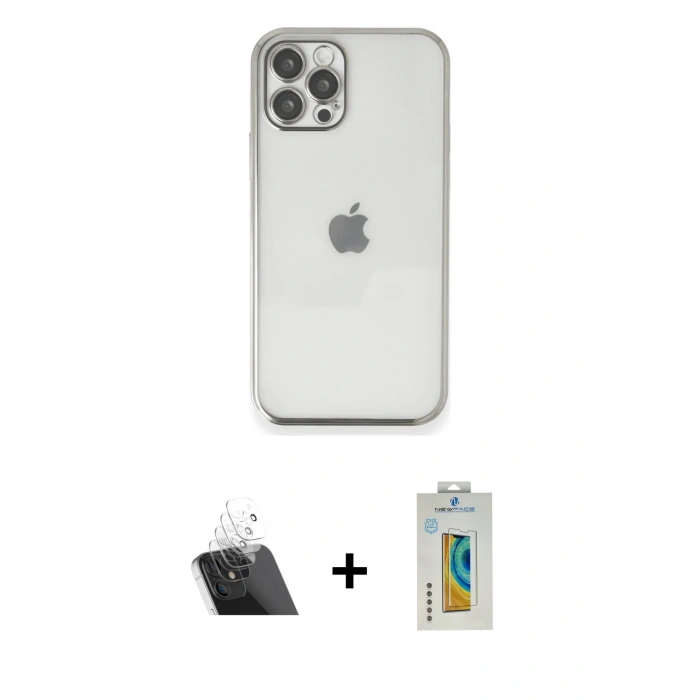 MARSİLYAN™- iPhone 12 Pro Kılıf Vadi Minimal - Siyah Polymer Nano Ekran Koruyucu + Kamera Lens Koruma Cam - SF
