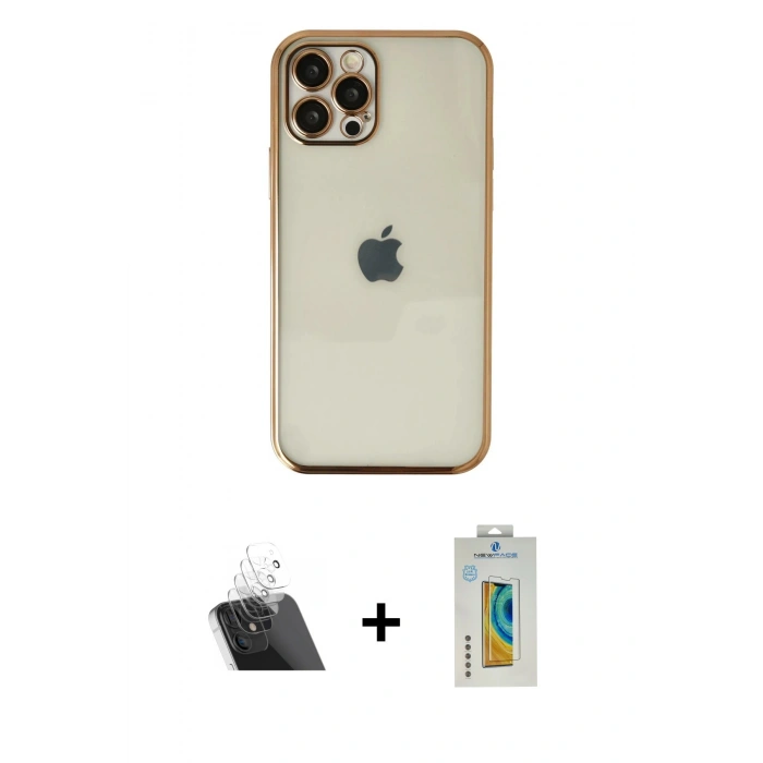 MARSİLYAN™- iPhone 12 Pro Kılıf Vadi Minimal - Siyah Polymer Nano Ekran Koruyucu + Kamera Lens Koruma Cam - SF