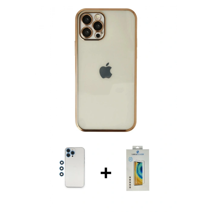 MARSİLYAN™- iPhone 12 Pro Kılıf Vadi Minimal - Siyah Polymer Nano Ekran Koruyucu + Shine Kamera Lens - MI