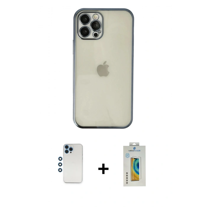 MARSİLYAN™- iPhone 12 Pro Kılıf Vadi Minimal - Siyah Polymer Nano Ekran Koruyucu + Shine Kamera Lens - MI
