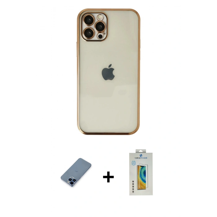 MARSİLYAN™- iPhone 12 Pro Kılıf Vadi Minimal - Siyah Polymer Nano Ekran Koruyucu + Metal Kamera Lens Koruma Cam - MI