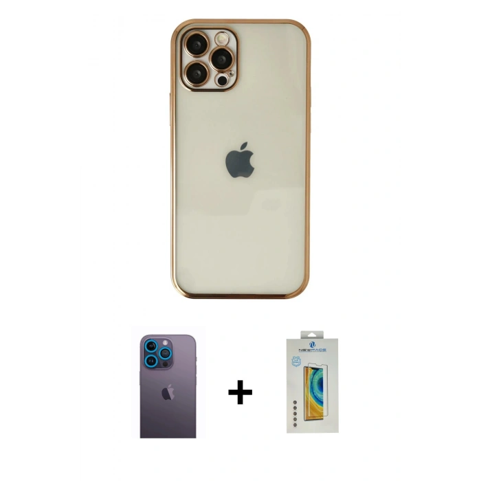 MARSİLYAN™- iPhone 12 Pro Kılıf Vadi Minimal - Siyah Polymer Nano Ekran Koruyucu + Neon Fosforlu Kamera Lens - MI
