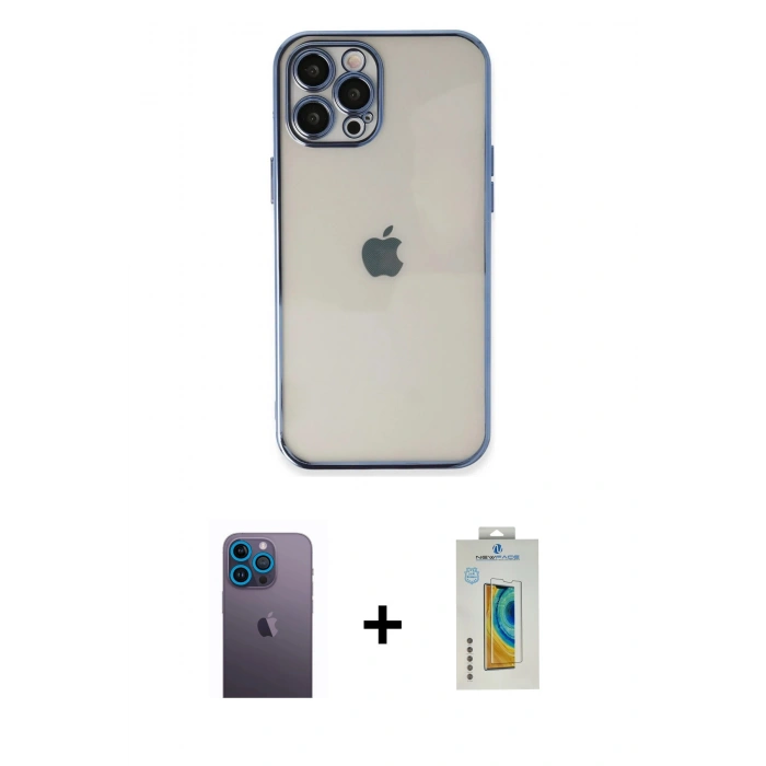 MARSİLYAN™- iPhone 12 Pro Kılıf Vadi Minimal - Siyah Polymer Nano Ekran Koruyucu + Neon Fosforlu Kamera Lens - MI