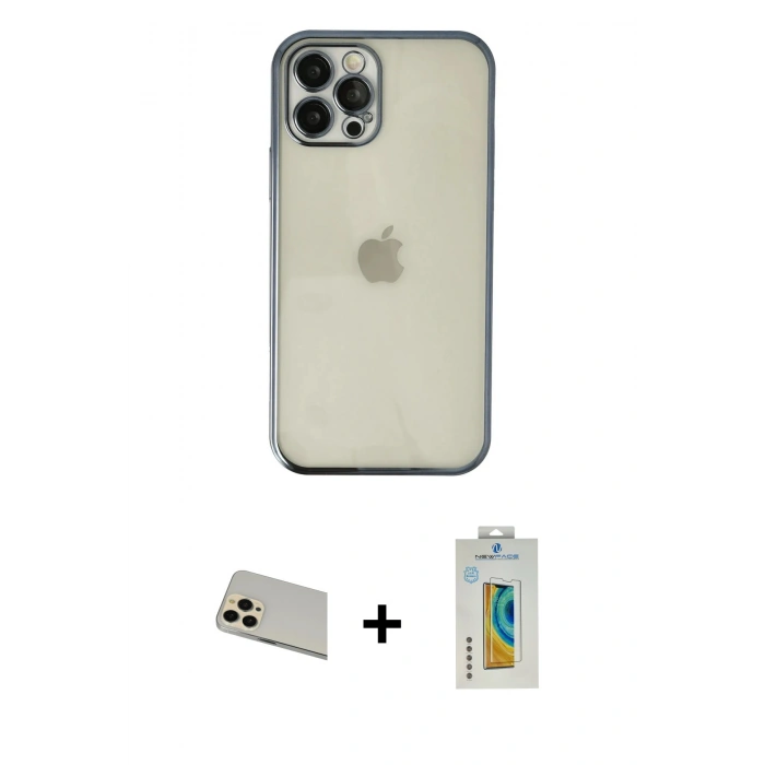 MARSİLYAN™- iPhone 12 Pro Kılıf Vadi Minimal - Siyah Polymer Nano Ekran Koruyucu + Rainbow Kamera Lens Koruma Cam - GD