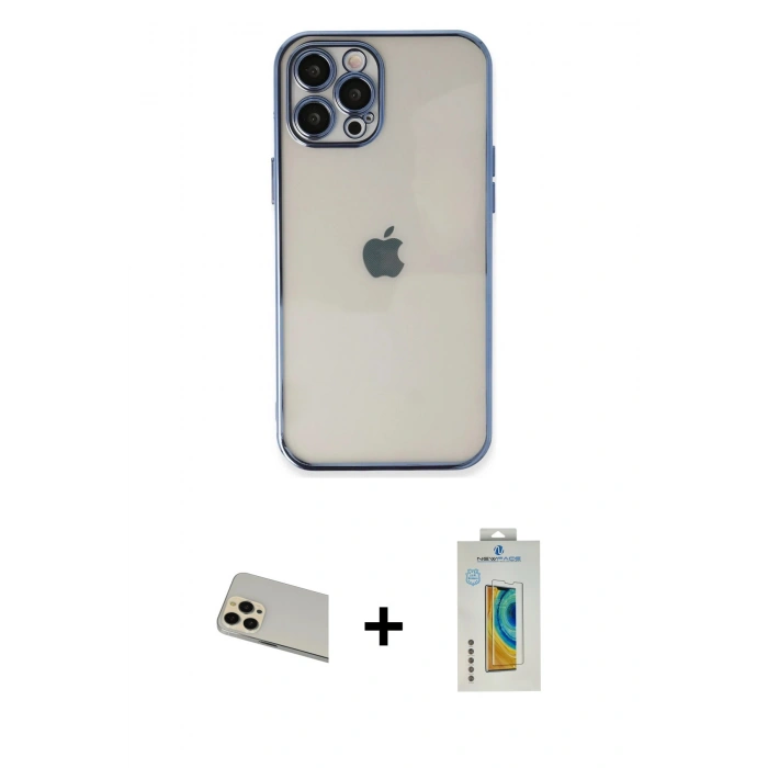 MARSİLYAN™- iPhone 12 Pro Kılıf Vadi Minimal - Siyah Polymer Nano Ekran Koruyucu + Rainbow Kamera Lens Koruma Cam - GD