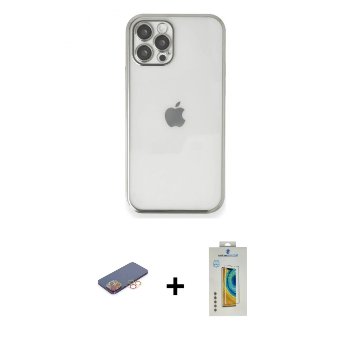 MARSİLYAN™- iPhone 12 Pro Kılıf Vadi Minimal - Siyah Polymer Nano Ekran Koruyucu + Renkli Kamera Lens Koruma Cam - TU