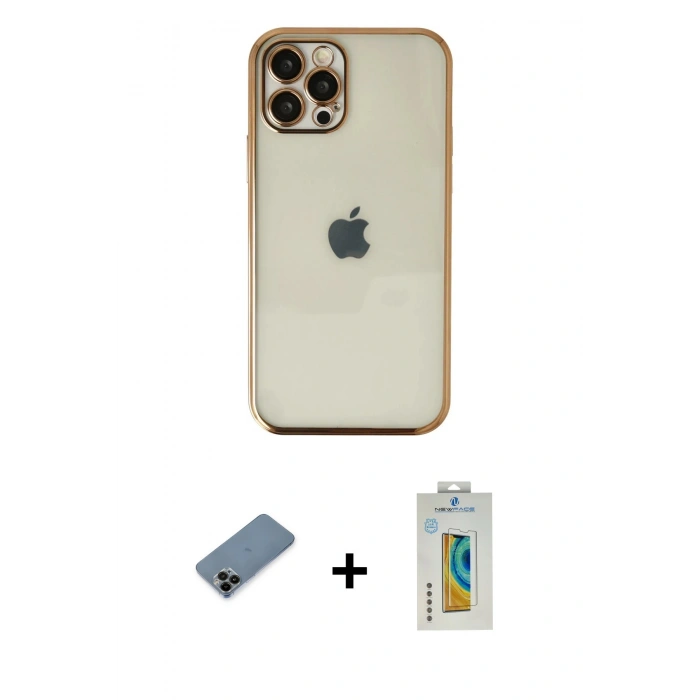 MARSİLYAN™- iPhone 12 Pro Kılıf Vadi Minimal - Siyah Polymer Nano Ekran Koruyucu + Shine Kamera Lens Koruma Cam - SH