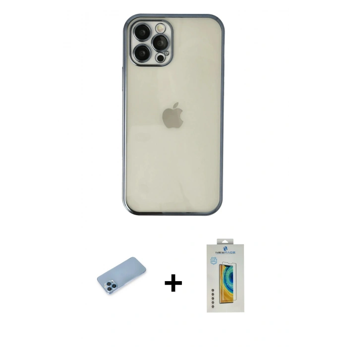 MARSİLYAN™- iPhone 12 Pro Kılıf Vadi Minimal - Siyah Polymer Nano Ekran Koruyucu + Shine Kamera Lens Koruma Cam - MI