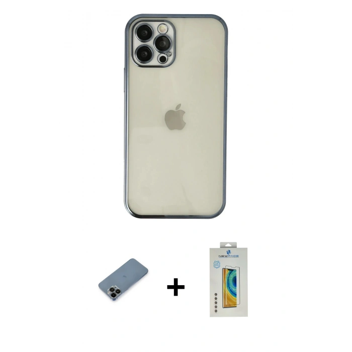 MARSİLYAN™- iPhone 12 Pro Kılıf Vadi Minimal - Siyah Polymer Nano Ekran Koruyucu + Shine Kamera Lens Koruma Cam - SH