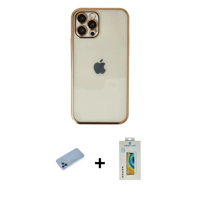 MARSİLYAN™- iPhone 12 Pro Kılıf Vadi Minimal - Siyah Polymer Nano Ekran Koruyucu + Shine Kamera Lens Koruma Cam - MI