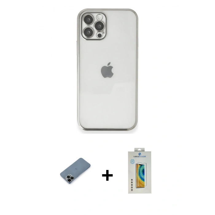 MARSİLYAN™- iPhone 12 Pro Kılıf Vadi Minimal - Siyah Polymer Nano Ekran Koruyucu + Shine Kamera Lens Koruma Cam - SH