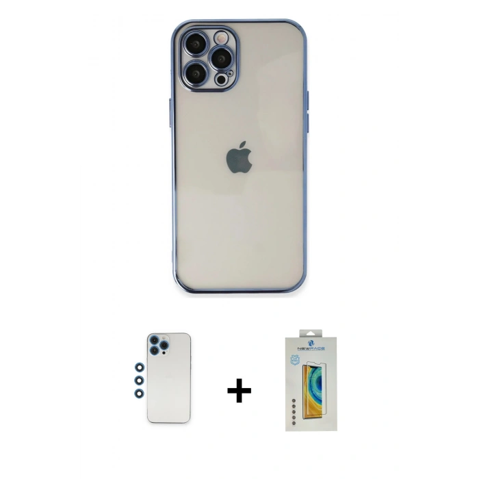 MARSİLYAN™- iPhone 12 Pro Kılıf Vadi Minimal - Siyah Polymer Nano Ekran Koruyucu + Shine Kamera Lens - MI
