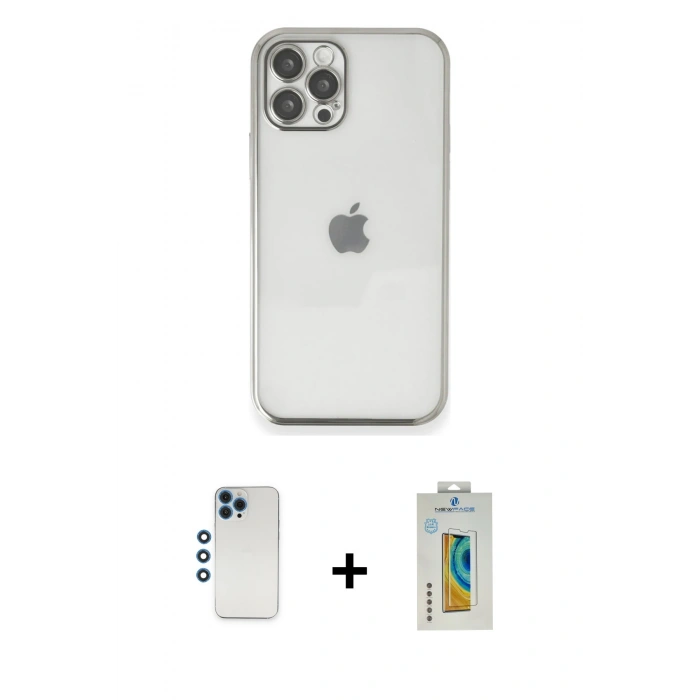 MARSİLYAN™- iPhone 12 Pro Kılıf Vadi Minimal - Siyah Polymer Nano Ekran Koruyucu + Shine Kamera Lens - MI