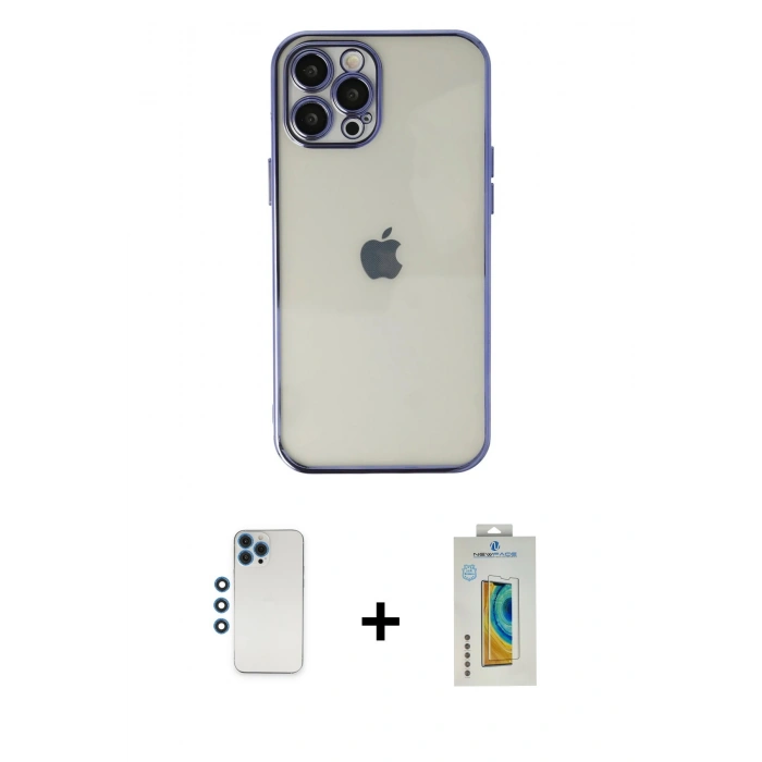 MARSİLYAN™- iPhone 12 Pro Kılıf Vadi Minimal - Siyah Polymer Nano Ekran Koruyucu + Shine Kamera Lens - MI