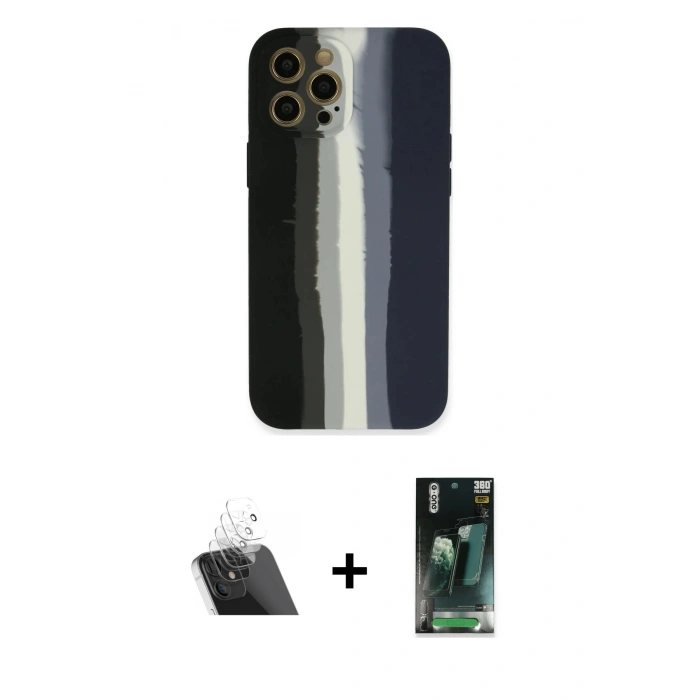 MARSİLYAN™- iPhone 12 Pro Kılıf Yadigar Çizgi - Şeffaf 360 Full Body Arka Koruyucu + Şeffaf Kamera Lens Koruma Cam