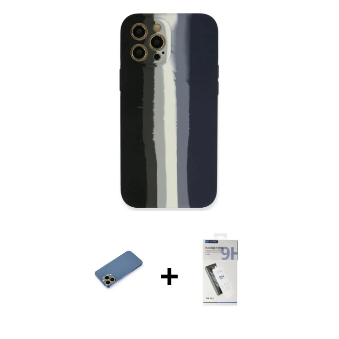 MARSİLYAN™- iPhone 12 Pro Kılıf Yadigar Çizgi - Şeffaf Uv Polymer Nano Ekran Koruyucu + Shine Kamera Lens Koruma Cam - GD