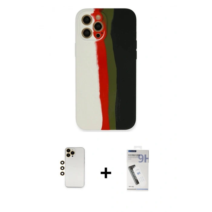 MARSİLYAN™- iPhone 12 Pro Kılıf Yadigar Çizgi - Şeffaf Uv Polymer Nano Ekran Koruyucu + Shine Kamera Lens - GD