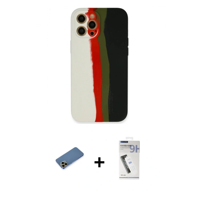 MARSİLYAN™- iPhone 12 Pro Kılıf Yadigar Çizgi - Şeffaf Uv Polymer Nano Ekran Koruyucu + Shine Kamera Lens Koruma Cam - GD
