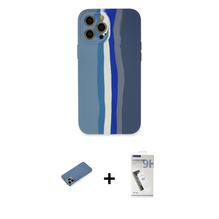 MARSİLYAN™- iPhone 12 Pro Kılıf Yadigar Çizgi - Şeffaf Uv Polymer Nano Ekran Koruyucu + Shine Kamera Lens Koruma Cam - GD